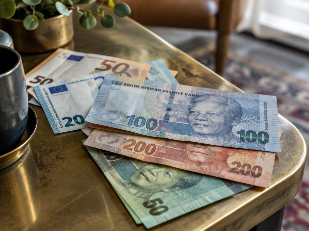 Rand- en eurobanknote op ’n tafel